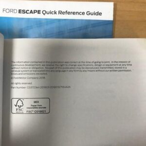 2019 FORD ESCAPE OWNERS HANDBOOK / USER MANUAL / HAND BOOK